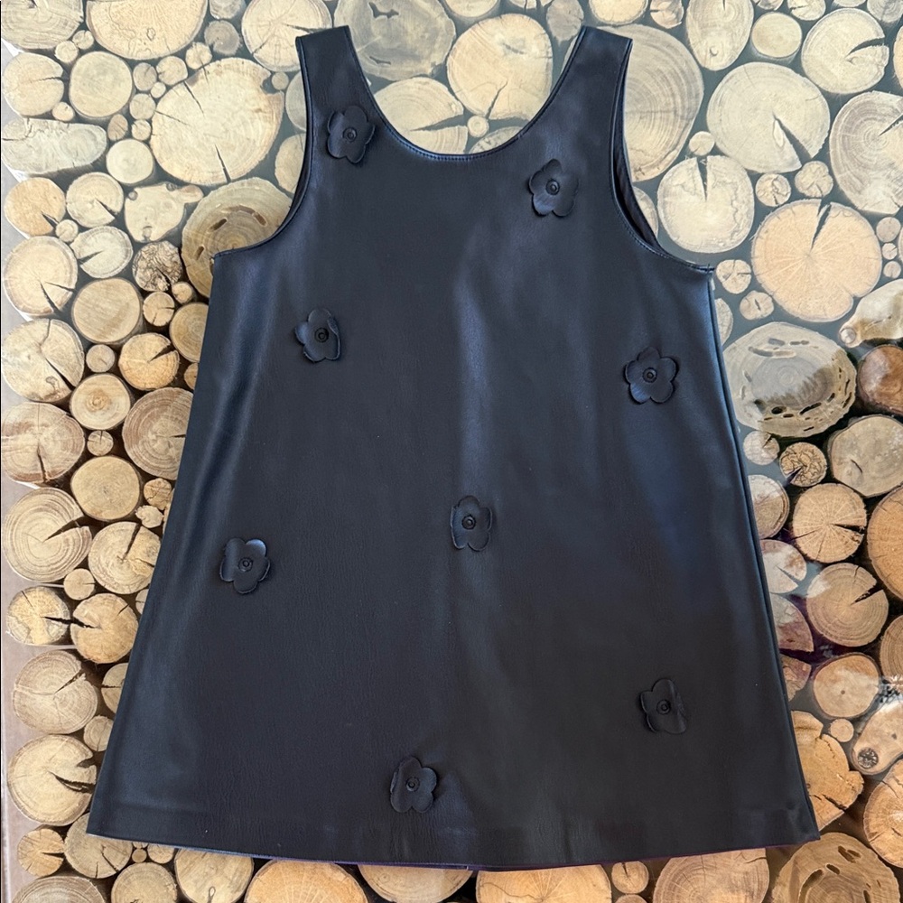 Zara Kida Faux Leather Black Kids Dress with Floral Accents. Size 4Y. Like new